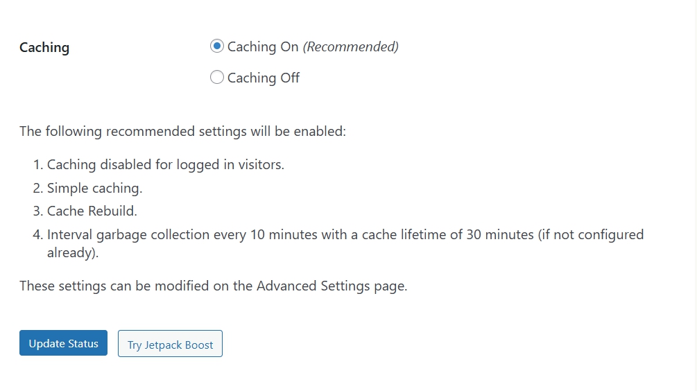 Wp Super Cache 플러그인 Enable Caching